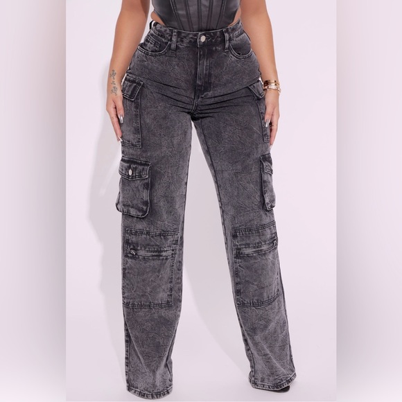 Mad For You Cargo Jeans - Acid Wash Black - NWT - Size 13 - Picture 1 of 17